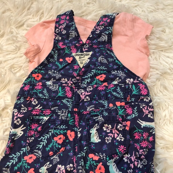 Perfect Oshkosh Rabbit Floral Easter baby girls overalls - Picture 3 of 4